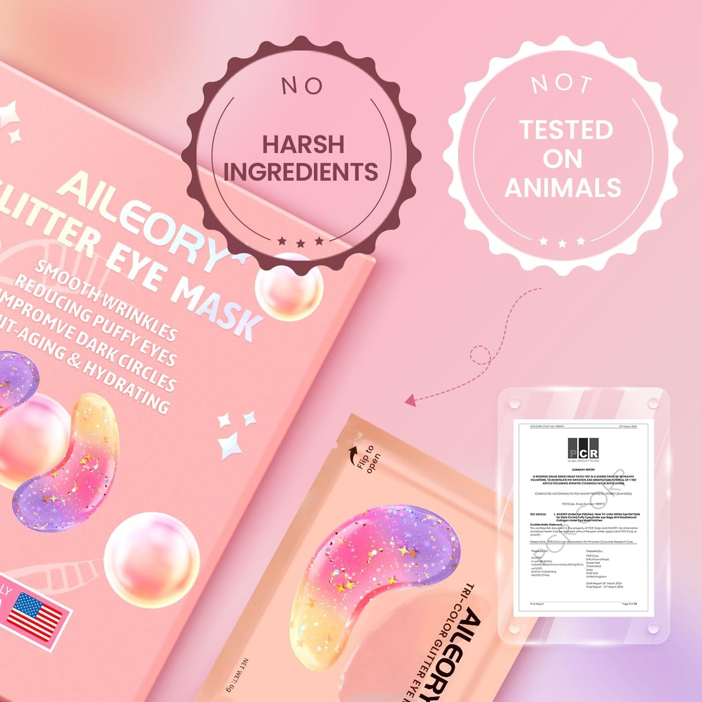 AILEORY Tri-Color Glitter Under Eye Patches, 24 Pairs – Gel Pads for Dark Circles, Puffy Eyes, Wrinkles & Under Eye Bags