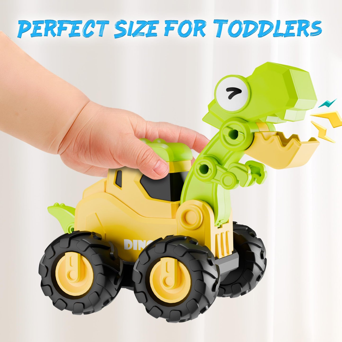 iPlay iLearn Dinosaur Truck Toys for Toddlers – Dino Push & Go Cars, Construction Sandbox Vehicles, Friction Car Set, Gift for Ages 18M-5Y