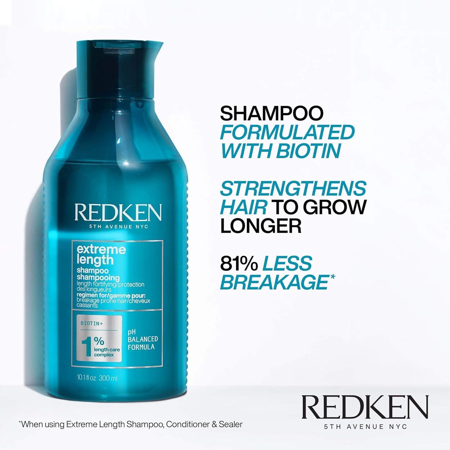 Redken Extreme Length Shampoo For Damaged Hair - Prevents Breakage and Strengthens Hair, Infused With Biotin For Hair Growth, 10.1 Fl Oz