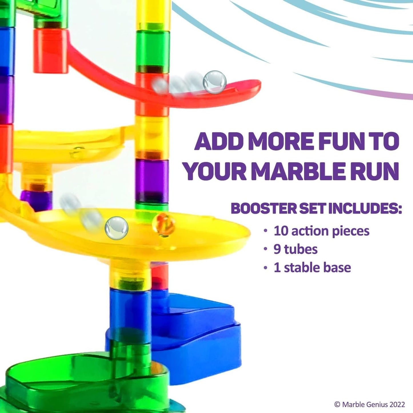 Marble Genius Marble Run Booster Set, 20 Pieces - Building Blocks Toy Add-On for Ages 3+, Instruction App Access, Primary Colors