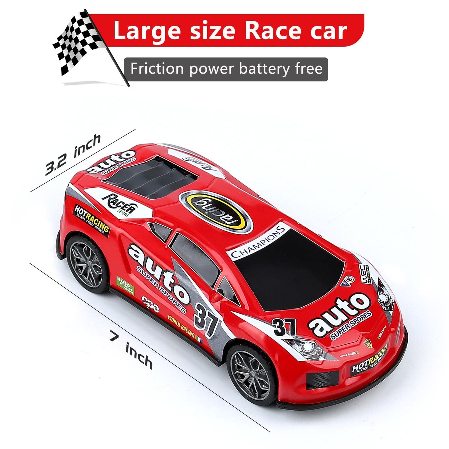 ZOHANINDL 7" Friction Power Cars 3-Pack – Push & Go Pull Back Race Trucks, Wind-Up Toys for Toddlers 3-7 Years, Boys & Girls Birthday Gift