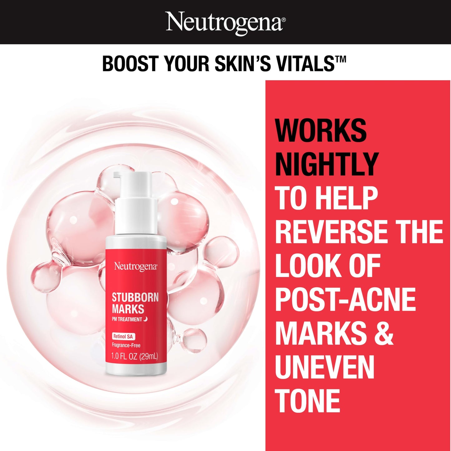 Neutrogena Retinol SA PM Treatment for Stubborn Marks – Exfoliates & Helps Fade Post-Acne Marks, Uneven Skin Tone, Unscented, 1 oz