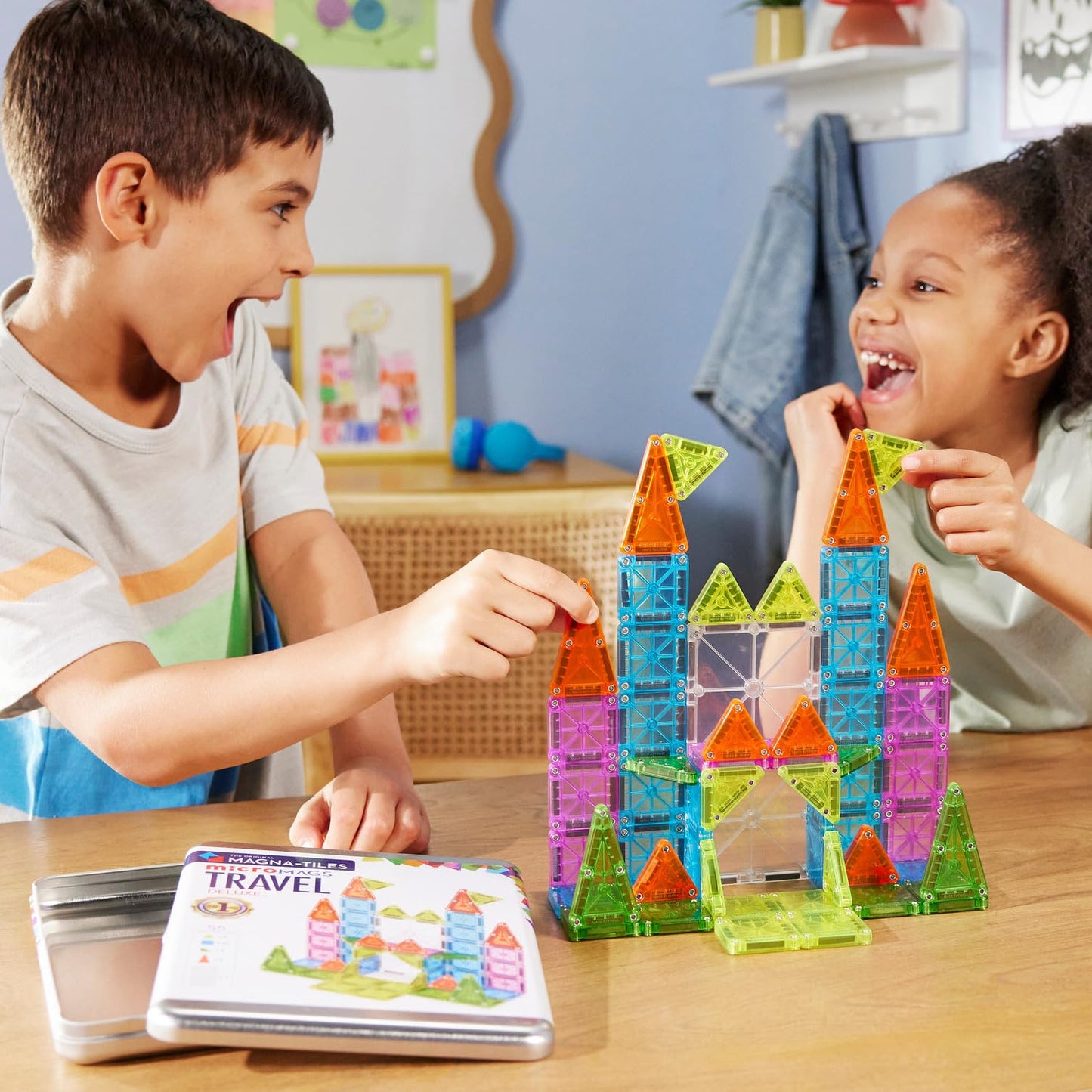 MAGNA-TILES microMAGS Travel Set Deluxe 55-Piece Magnetic Construction Set, The Original Magnetic Building Brand