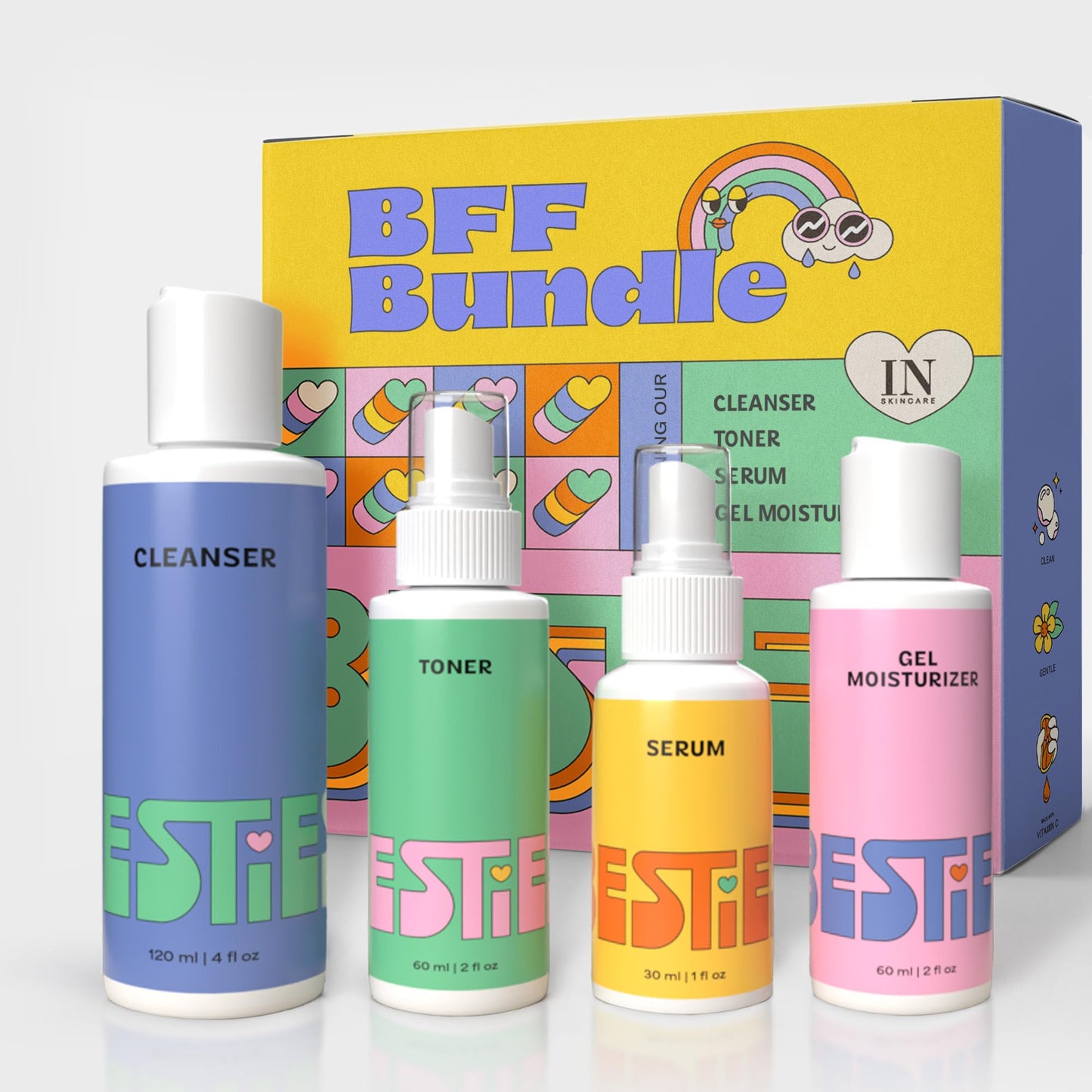 InstaNatural BFF Teen Skincare Kit – 4 Steps for Healthy Skin: Cleanser, Toner, Serum & Gel Moisturizer, Fresh Citrus, All Skin Types