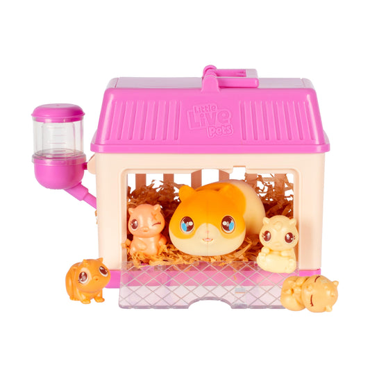 Little Live Pets Hamster Mini Interactive Toy Set, Hutch Animal Playset with 3 Surprise Babies, 20+ Sounds, Hamster Must-Haves for Ages 3+