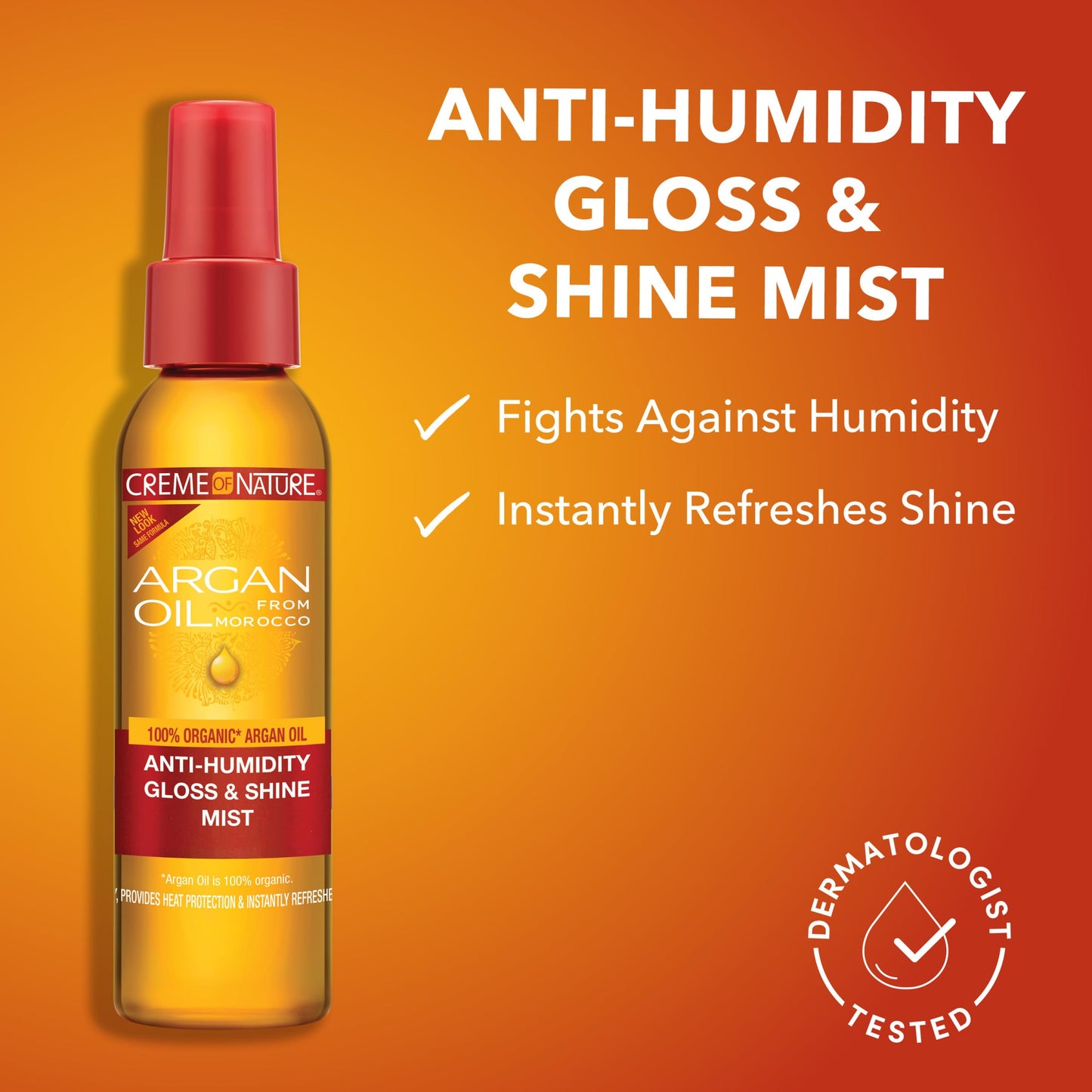 Creme Of Nature, Argan Oil Anti Humidity Gloss & Shine Mist, Argan Oil Of Morocco, Provides Heat Protection, 4 Fl Oz