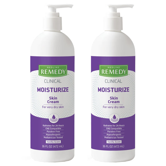 Medline Remedy Clinical Skin Cream, Vanilla Scent, 16 fl oz, 2-Pack – Hypoallergenic, Paraben & Sulfate Free Moisturizer for All Ages