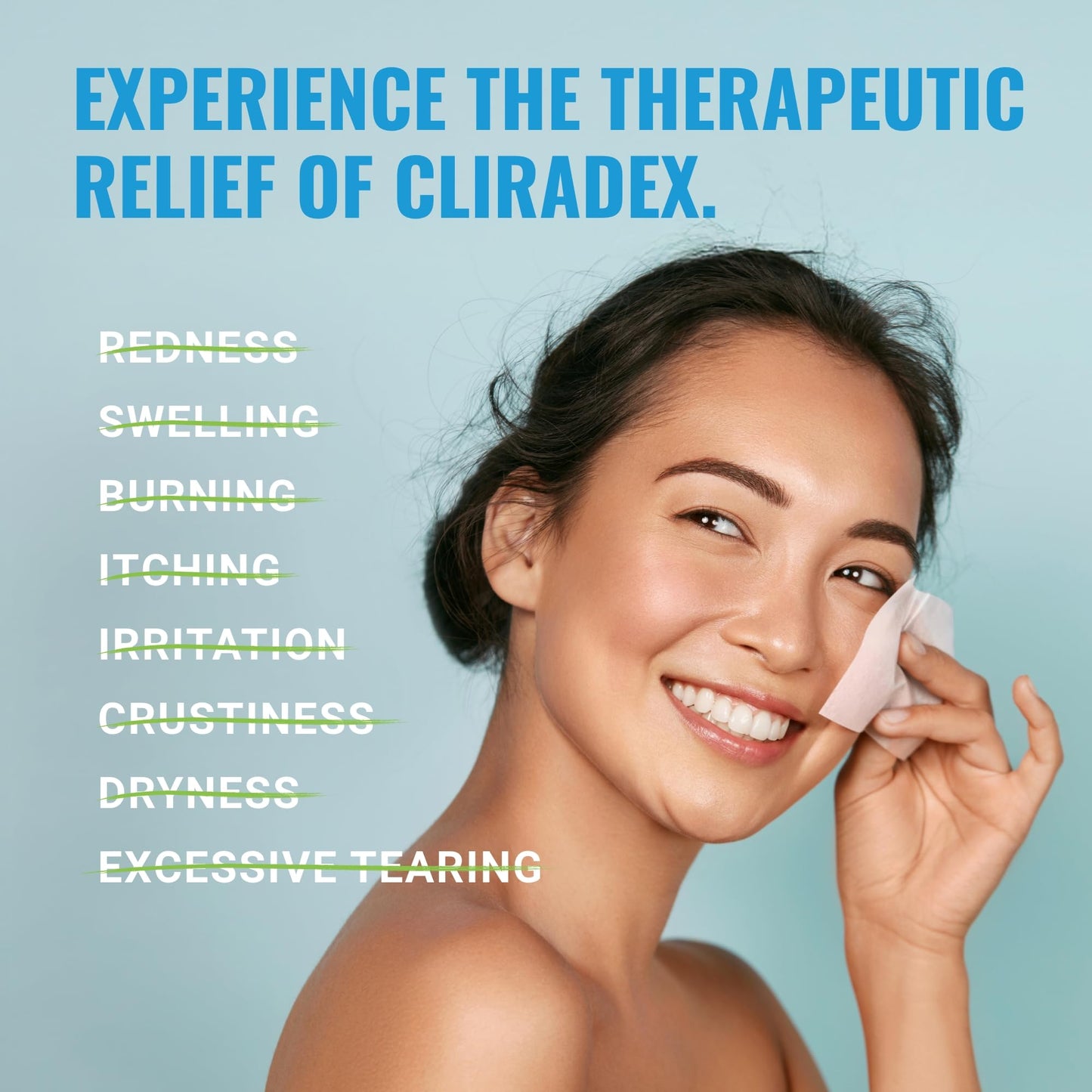 Cliradex Towelettes - Natural Face, Eyelash & Eyelid Cleanser - Wipes for Demodex, Blepharitis, Mgd and Red Irritated Eye Lid - Tea Tree Oil Extract.