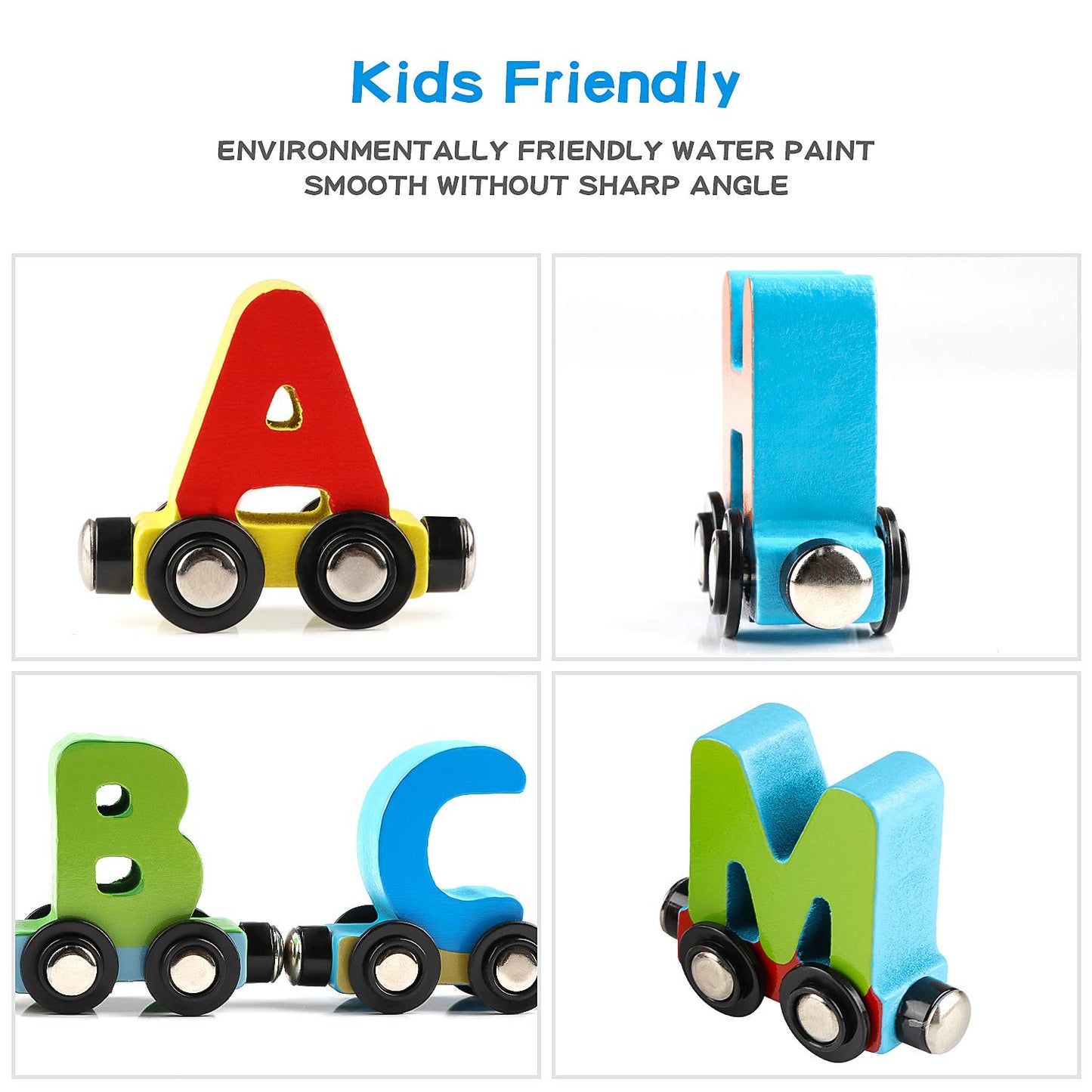 Wondertoys Wooden Alphabet Train Toy 27PCS Magnetic ABC Letters with 42 Flash Cards, Engine & Storage Box for Toddlers & Kids