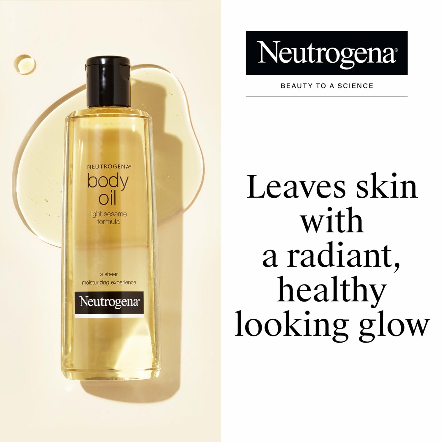 Neutrogena Light Sesame Body Oil – Fast-Absorbing, Non-Greasy Moisturizer for Dry Skin, Radiant Glow, 16 Fl Oz