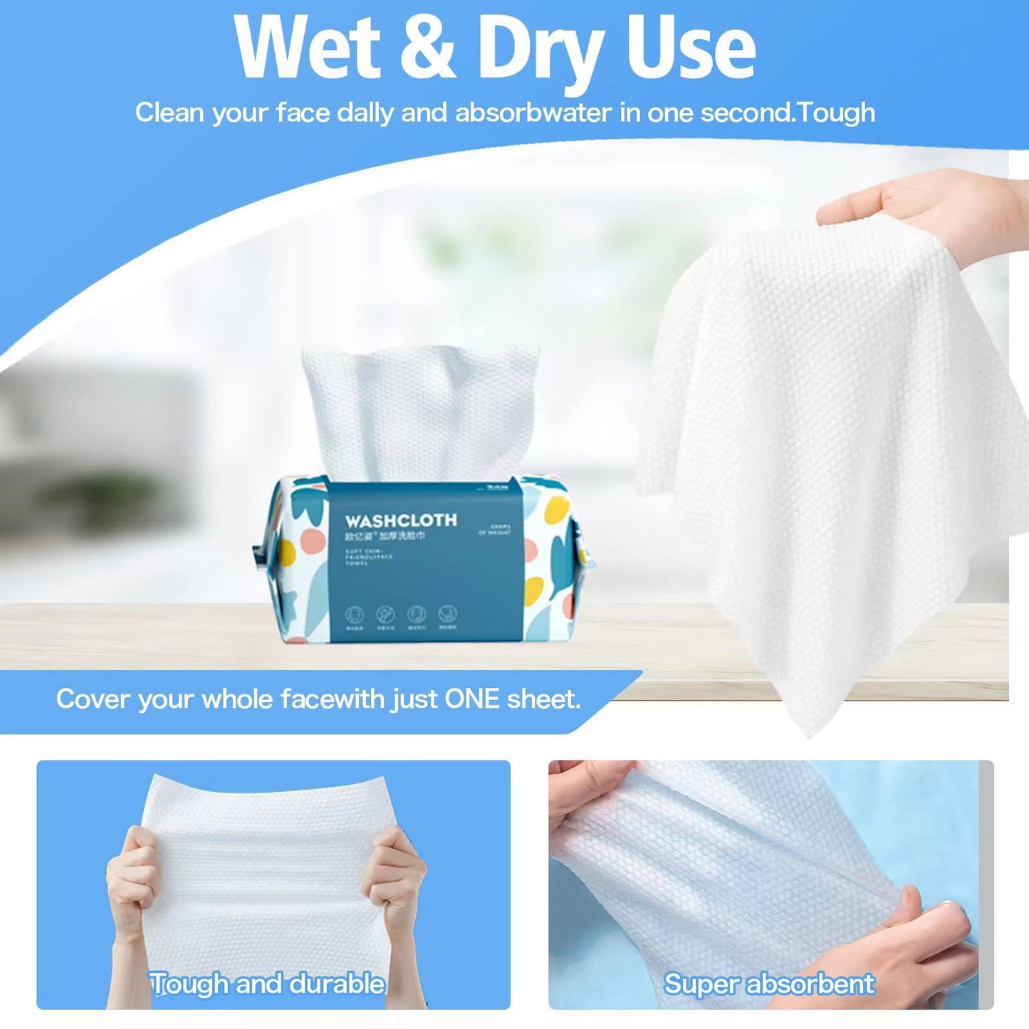 100-Count Disposable Face Towels – Ultra Soft, Lint-Free Cotton Wipes for Skincare, Makeup Removal, and Facial Cleansing, Multi-Purpose