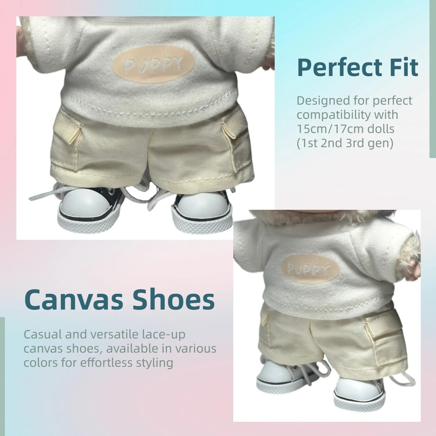 QIXINGWISE 2 Pairs 17cm Doll Shoes, Lace-Up Canvas Sneakers for 6.7in Dolls, Mini Fingerboard Shoes, Black & White Accessories