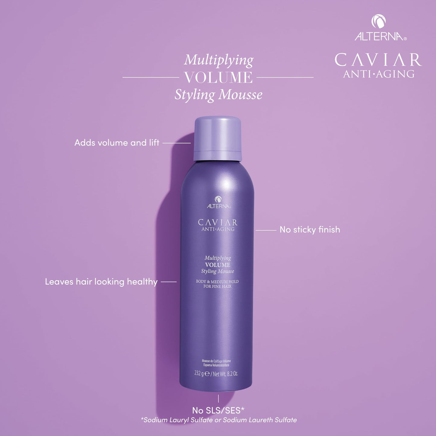 Alterna Haircare CAVIAR Anti-Aging Volume Styling Mousse 8.2 oz | For Fine, Thin Hair | Medium Hold | Adds Instant Volume & Thickness | Sulfate-Free