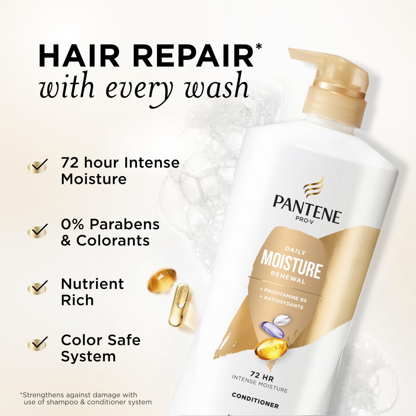 Pantene Daily Moisture Renewal Conditioner 2-Pack (25.1 Oz Each) + Miracle Rescue Shot – Pro-V Formula for 72-Hr Hydration & Soft, Healthy Hair