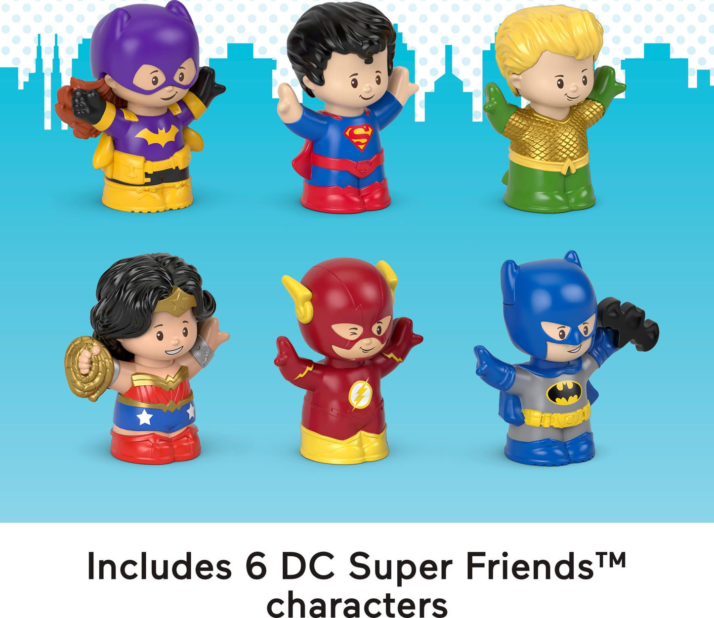 Fisher-Price Little People DC Super Friends Toddler Figure Pack, 6 Crime-Fighting Characters for Pretend Play, 18+ Months