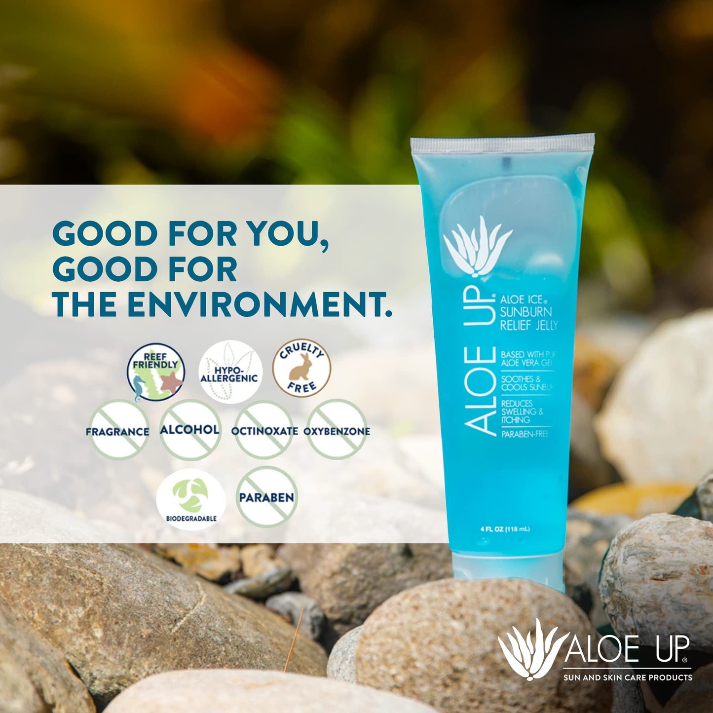 ALOE UP Aloe Ice Sunburn Relief Gel - Organic After-Sun Face & Body Gel with 96.6% Aloe Vera, Alcohol & Fragrance-Free, Reef Safe, 4oz