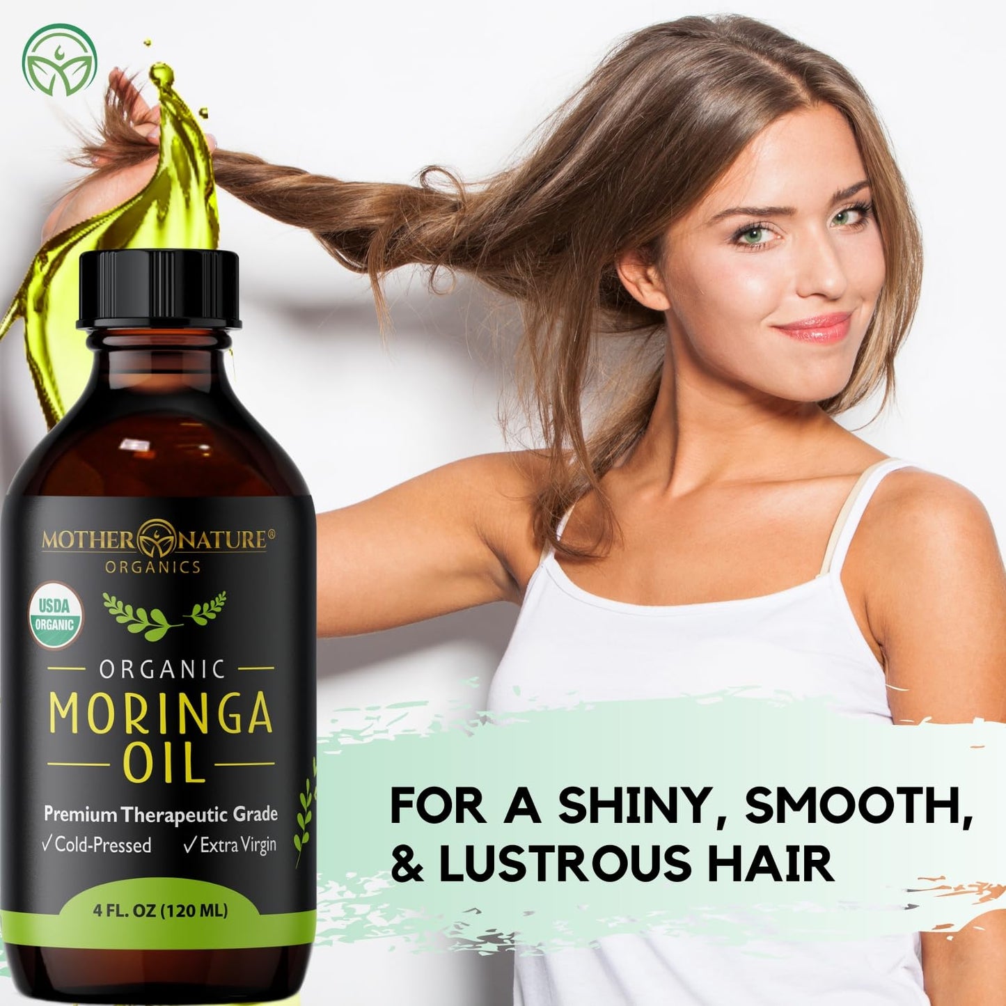 Mother Nature USDA Organic Moringa Seed Oil, 100% Pure Cold-Pressed, Unrefined, Anti-Aging Face, Skin & Hair Care, Non-GMO, 4oz