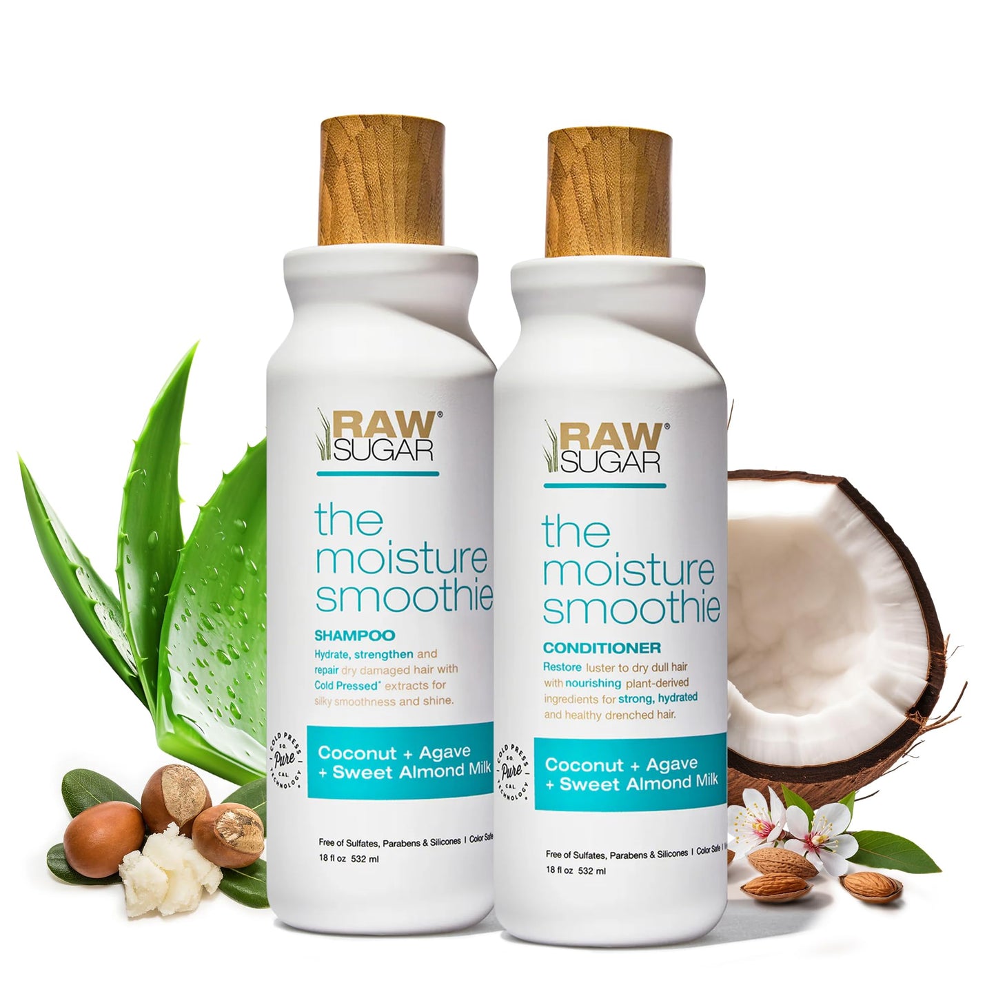 Raw Sugar Moisture Smoothie Shampoo & Conditioner with Coconut Oil, Agave & Sweet Almond Milk | Hydrates & Nourishes Dry Hair | Sulfate-Free