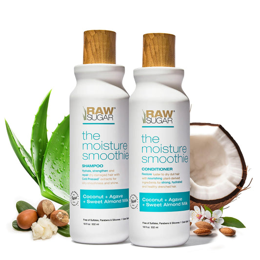 Raw Sugar Moisture Smoothie Shampoo & Conditioner with Coconut Oil, Agave & Sweet Almond Milk | Hydrates & Nourishes Dry Hair | Sulfate-Free