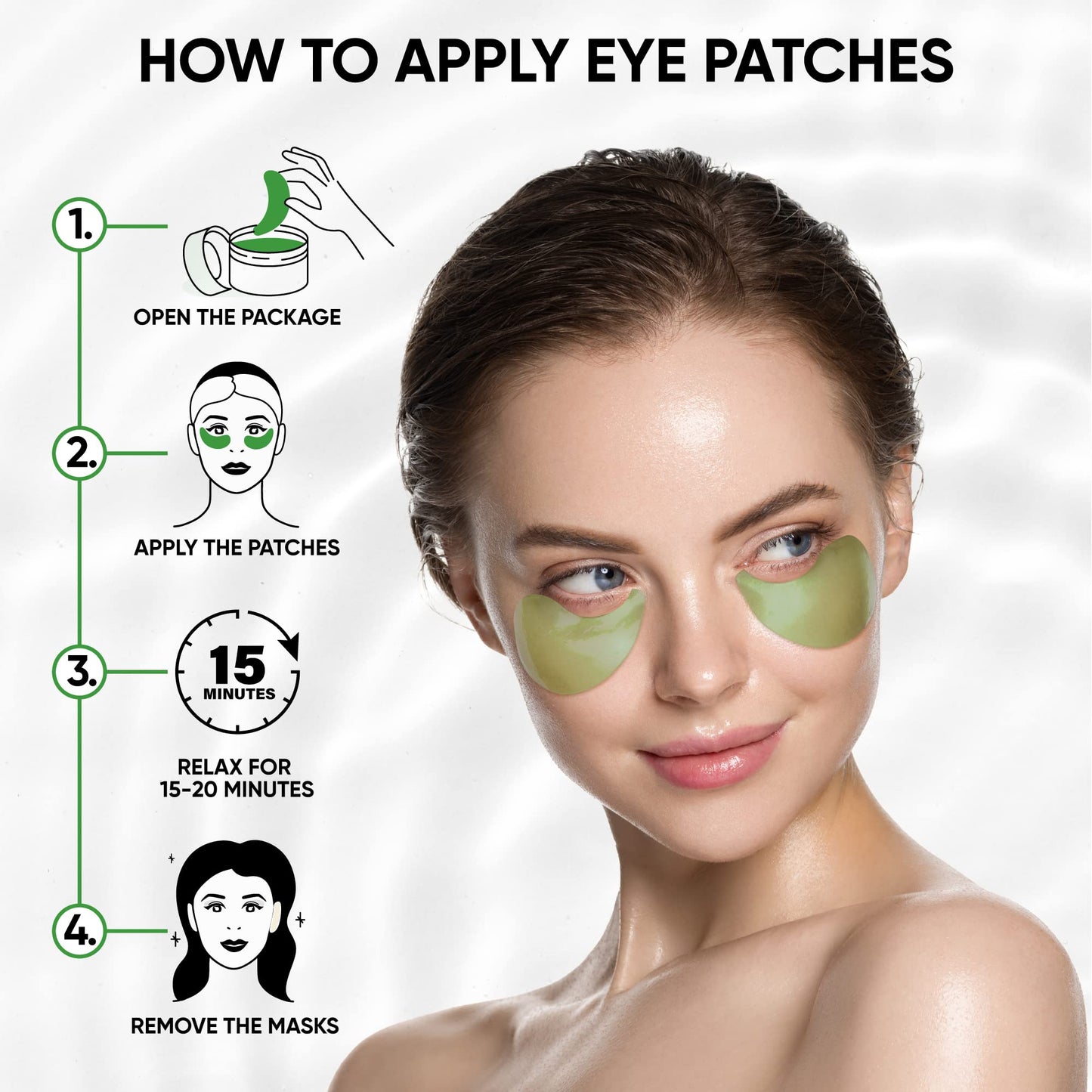 Under Eye Patches for Dark Circles & Puffiness – Green Tea Skincare Mask with Hyaluronic Acid, Collagen & Caffeine, 60 Pads, Gifts