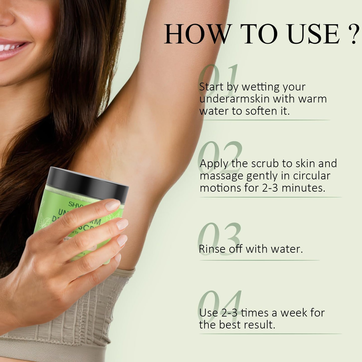 Underarm Detox Scrub – Green Tea, Mint & Tea Tree Deodorant, Natural Dark Armpit Remover, Odor Eliminating & Exfoliating, Unisex 8.11 oz