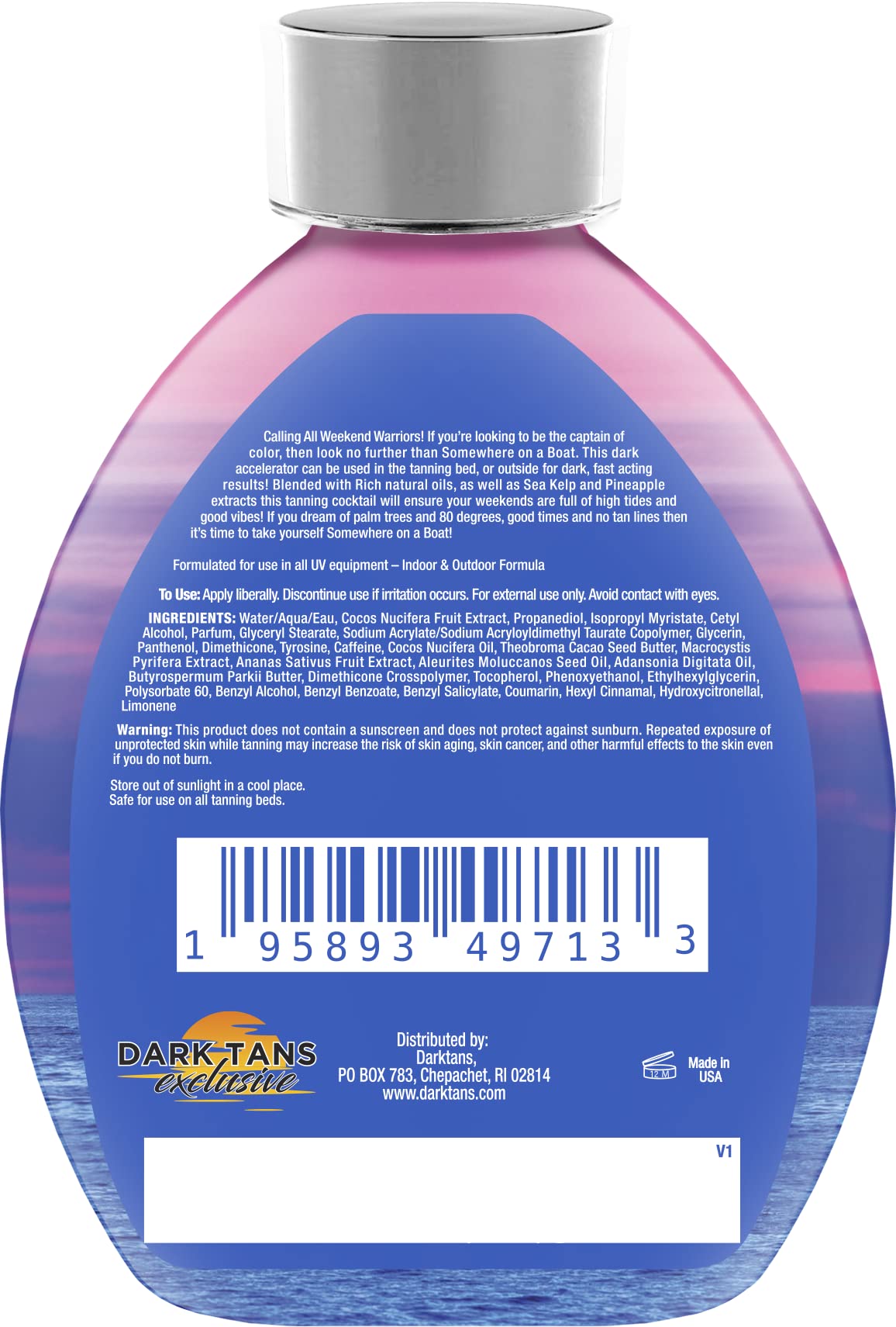 Somewhere On A Boat Tanning Lotion - Indoor/Outdoor Dark Tan Enhancer with Coconut Oil, Pineapple & Shea Butter, No Bronzer, 13.5oz