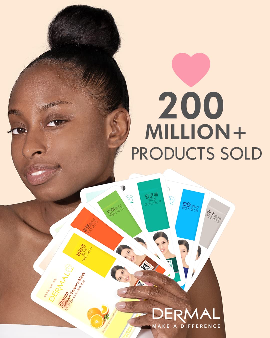 DERMAL Korean Collagen Sheet Mask Set – Hydrating, Soothing & Calming Face Masks with Panthenol – Hypoallergenic Moisture Care, 16 Combo Pack A