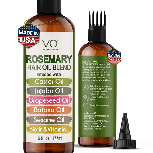VITAL AFFAIR Rosemary Hair Growth Oil Blend | With Castor, Batana & Jojoba Oils | Infused with Biotin & Vitamin E | Strengthening Treatment, 6 Fl Oz