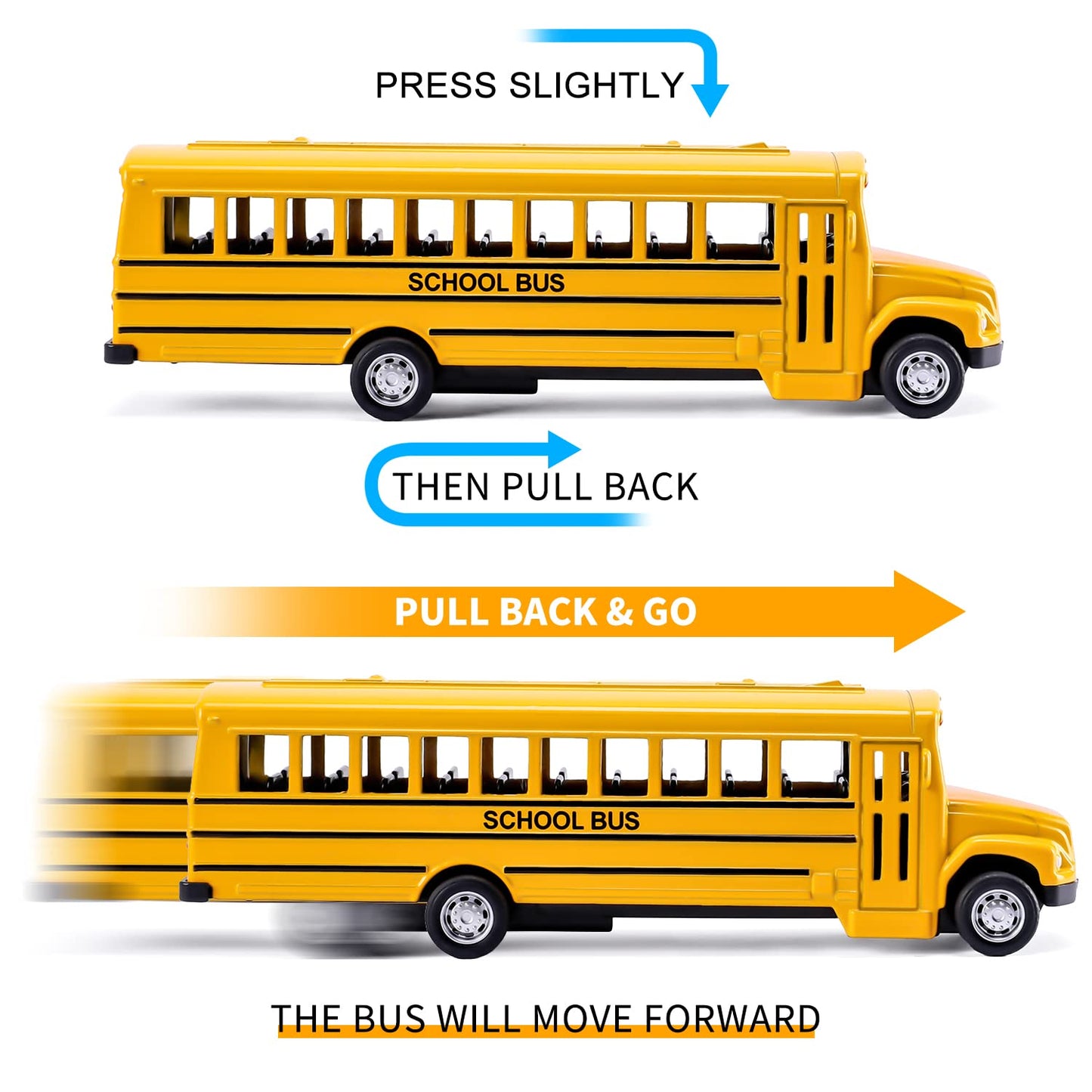 TYMXGHF 2 Pack 5.5'' Pull Back School Bus, Die-cast Metal Toy Vehicles with Bright Yellow for Kids Boys Girls