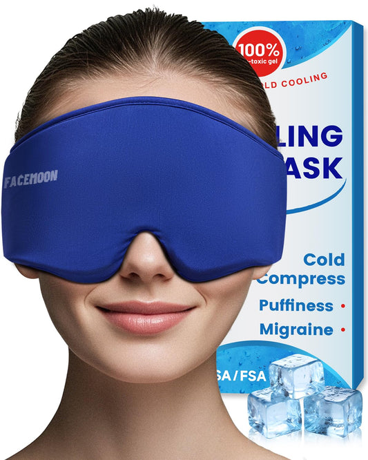 Cooling Gel Eye Mask for Puffy Eyes & Migraine Relief, Reusable Cold Compress, Dark Circles, Post-Surgery, Flexible Ice Pack (Blue)