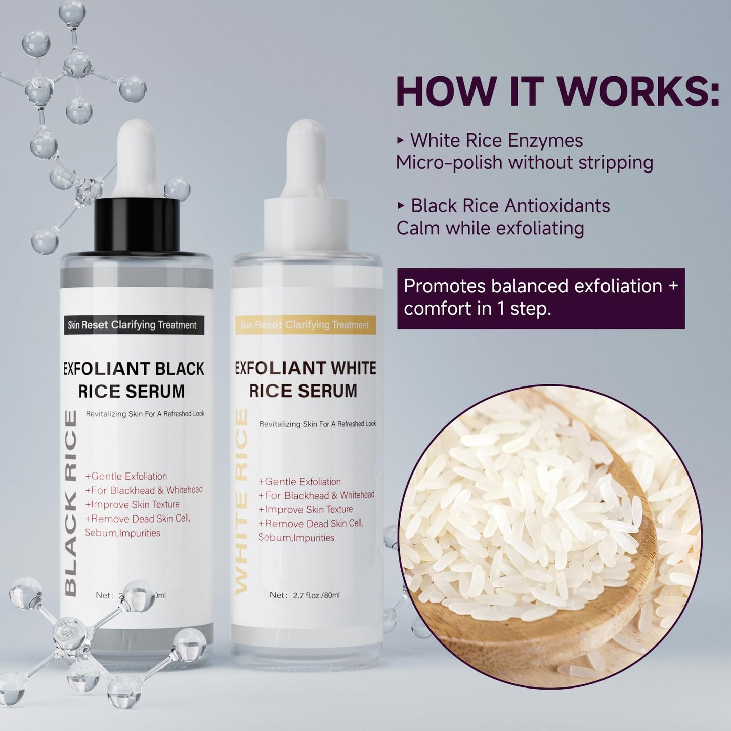 Glow Rice Exfoliant Ampoule Duo – Gentle Face & Body Peel, Hydrating Lightweight Serum & Cream, Soft Exfoliating Skin Scrub, 5.4 fl oz