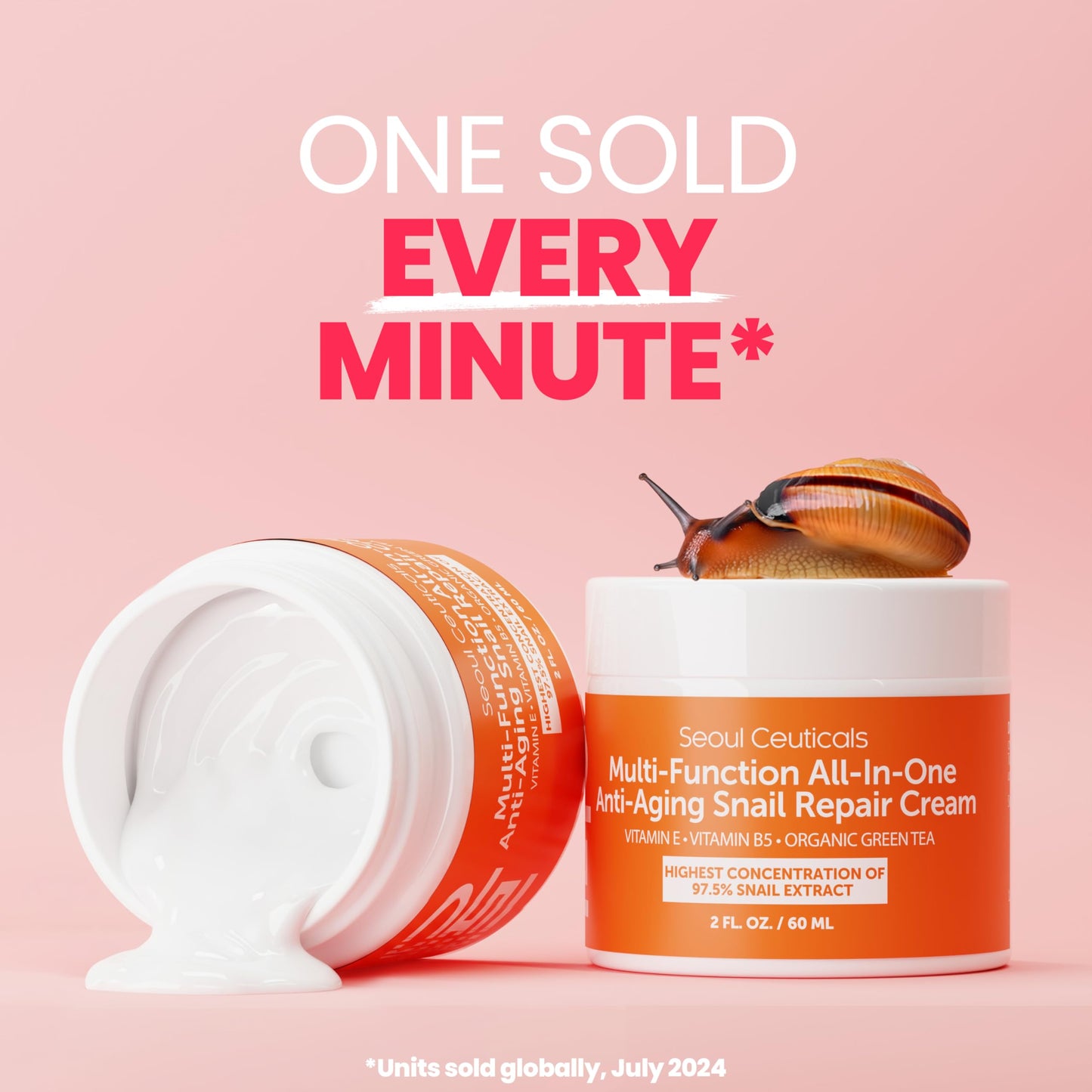 SeoulCeuticals Korean Skin Care 97.5% Snail Mucin Moisturizer Cream - K Beauty Skincare Day & Night Snail Repair Cream Filtrate Cruelty Free 2oz