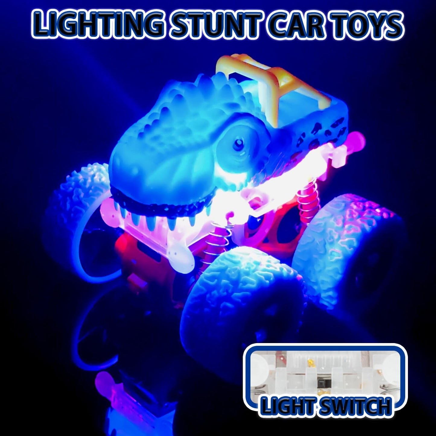 TQBYNJ Light-Up Dinosaur Monster Truck – Push & Go Friction Car Toy for Toddlers Boys & Girls Ages 2-6 – Birthday Easter Gift (Blue)