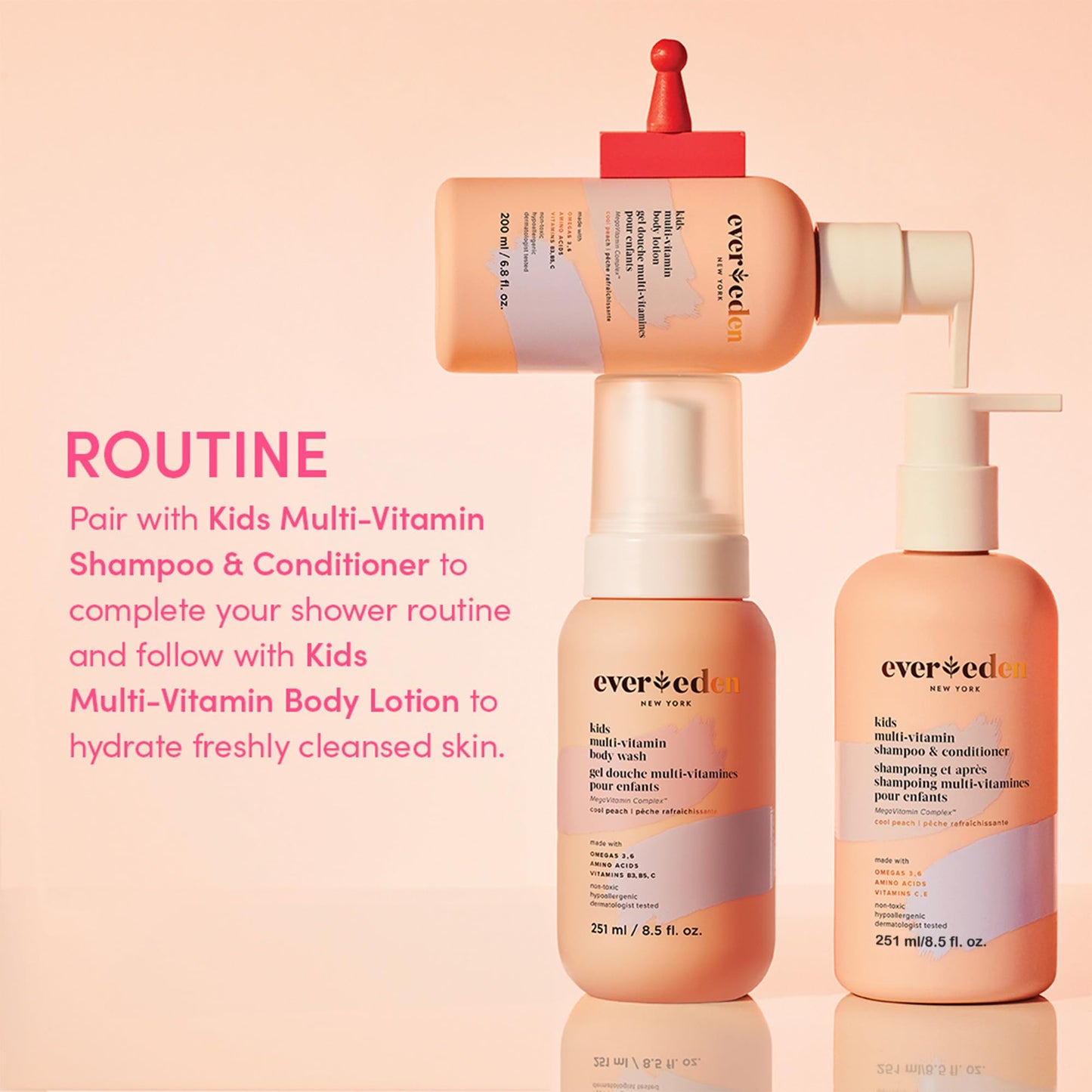 Evereden Kids Shampoo and Conditioner 2-in-1: Cool Peach, 8.5 fl oz. | Clean, Vegan, & Gentle Care for Kids | Toddler Shampoo and Conditioner for Healthy Scalp & Hair | Age 4+