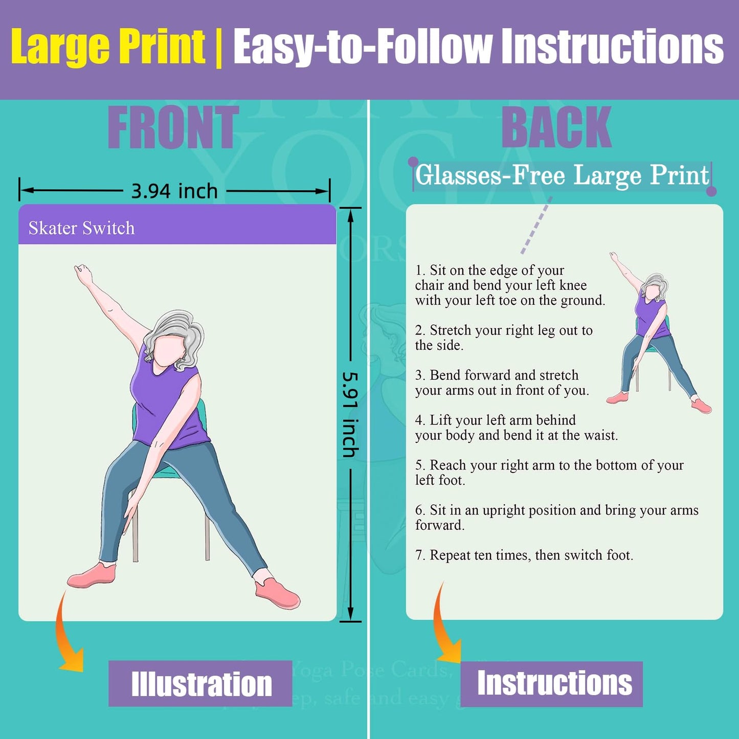 Oversized Chair Yoga Cards for Seniors – 53 Step-by-Step Poses, Large Print Exercise Cards for Elderly, Ideal Get Well Gift for Grandma & Grandpa