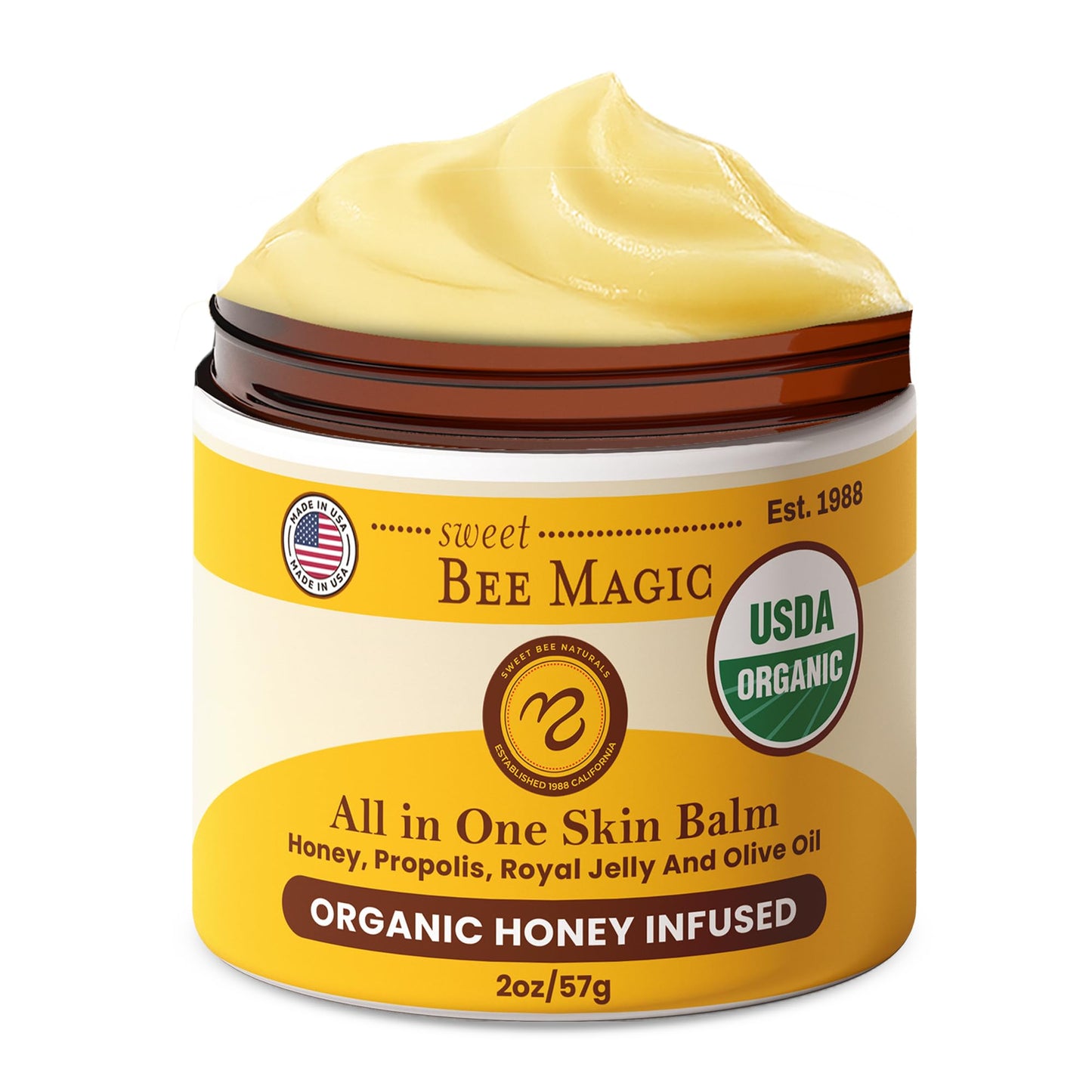 Sweet Bee Magic Organic Healing Balm - All-in-One Beeswax Cream for Dry Skin, Face & Body Moisturizer, Natural & Certified Organic, 4oz Jar