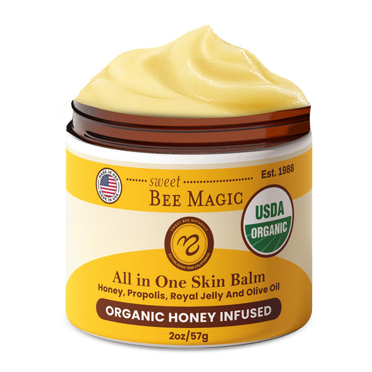 Sweet Bee Magic Organic Healing Balm - All-in-One Beeswax Cream for Dry Skin, Face & Body Moisturizer, Natural & Certified Organic, 4oz Jar