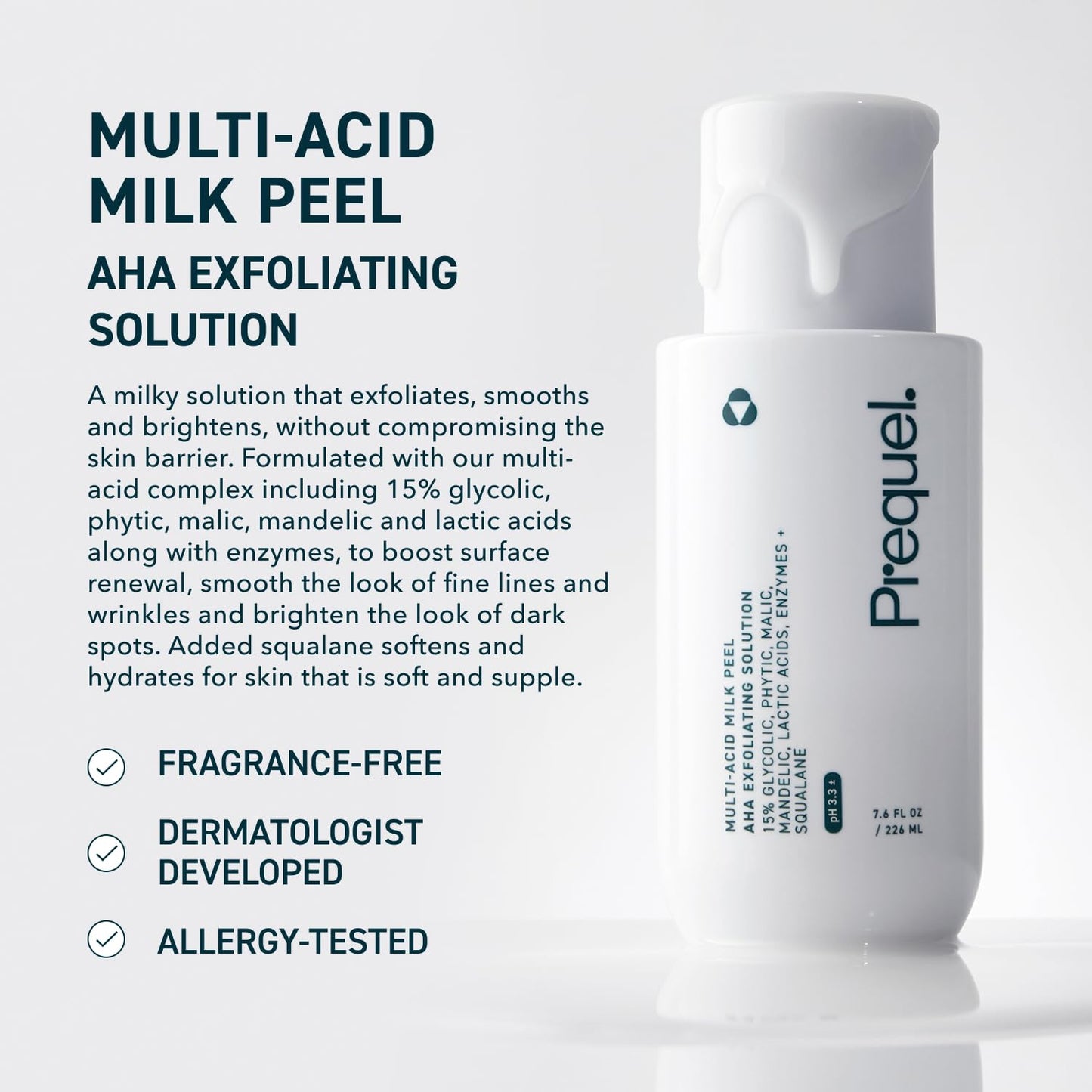 Prequel Skin Multi-Acid Milk Peel – 15% Glycolic Acid Face Peel with Lactic Acid & Enzymes, Hydrating Clinical Exfoliant, 7.6oz