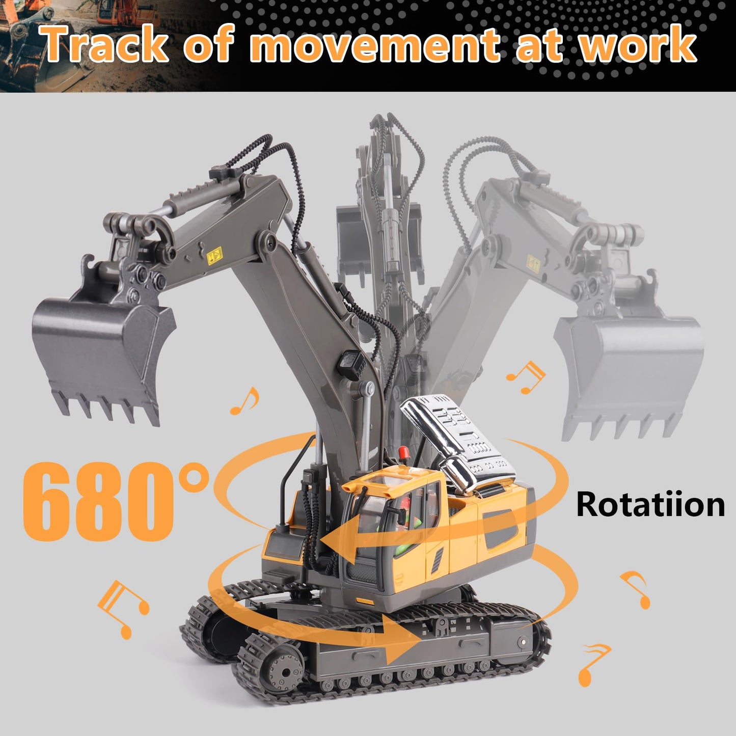 PREPOP RC Excavator Toy for Kids 6-12 – Remote Control Construction Truck with Metal Shovel, Lights & Sounds, Birthday Gift for Boys 4-11
