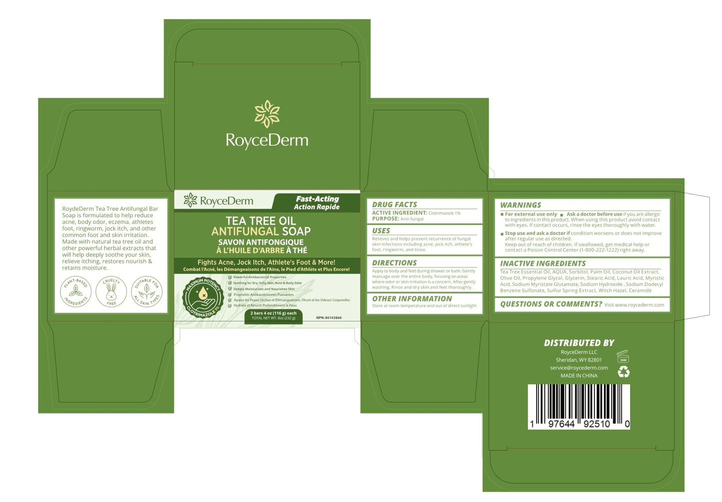 Roycederm Tea Tree Antifungal & Antibacterial Soap for Face & Body – Acne, Ringworm, Athlete’s Foot, Jock Itch, Folliculitis (1 Pack)