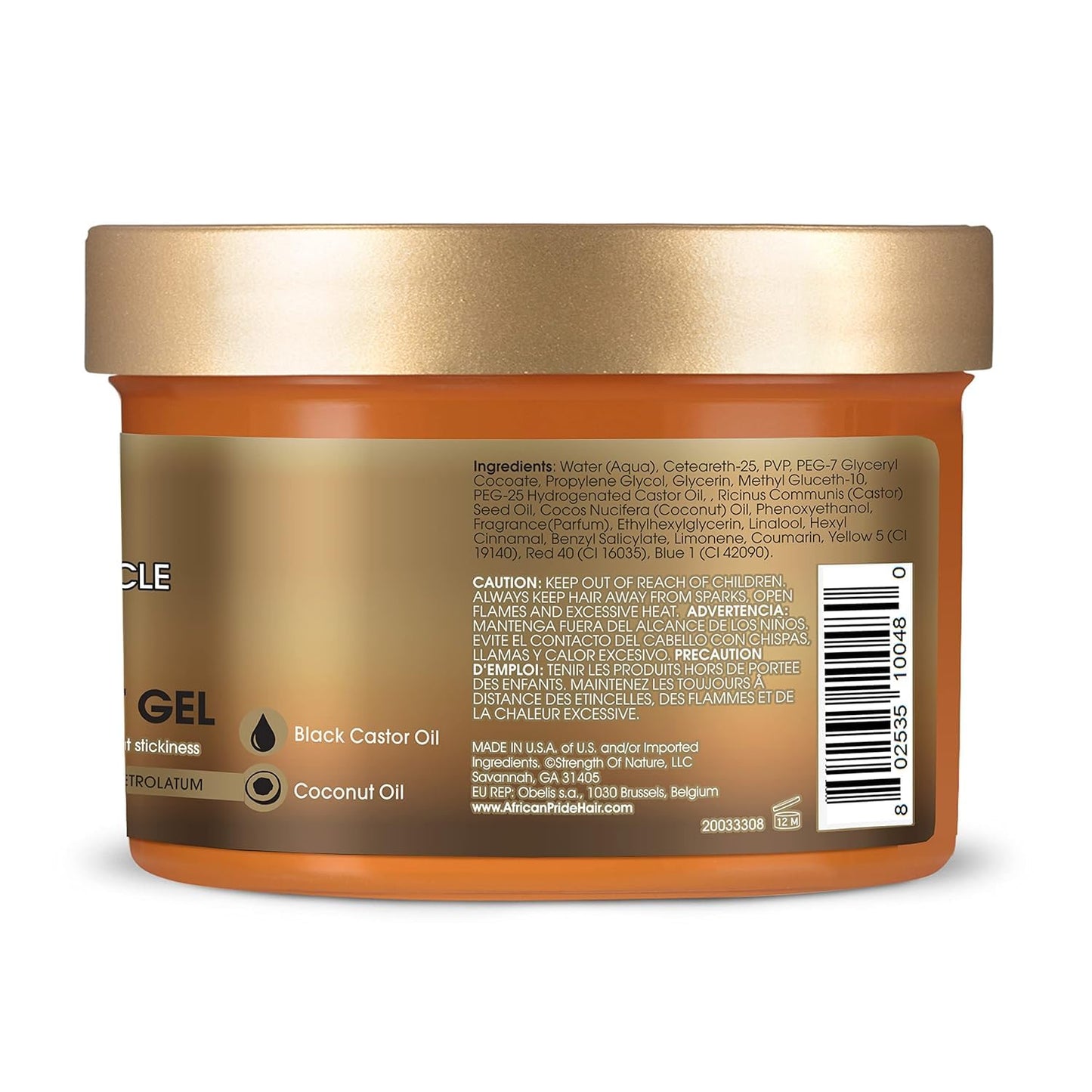 African Pride Black Castor Miracle Extra Hold Braid, Loc & Twist Gel | Extreme Hold Hair Gel for Braids & Edges | No Flake, Tames Frizz, 8oz