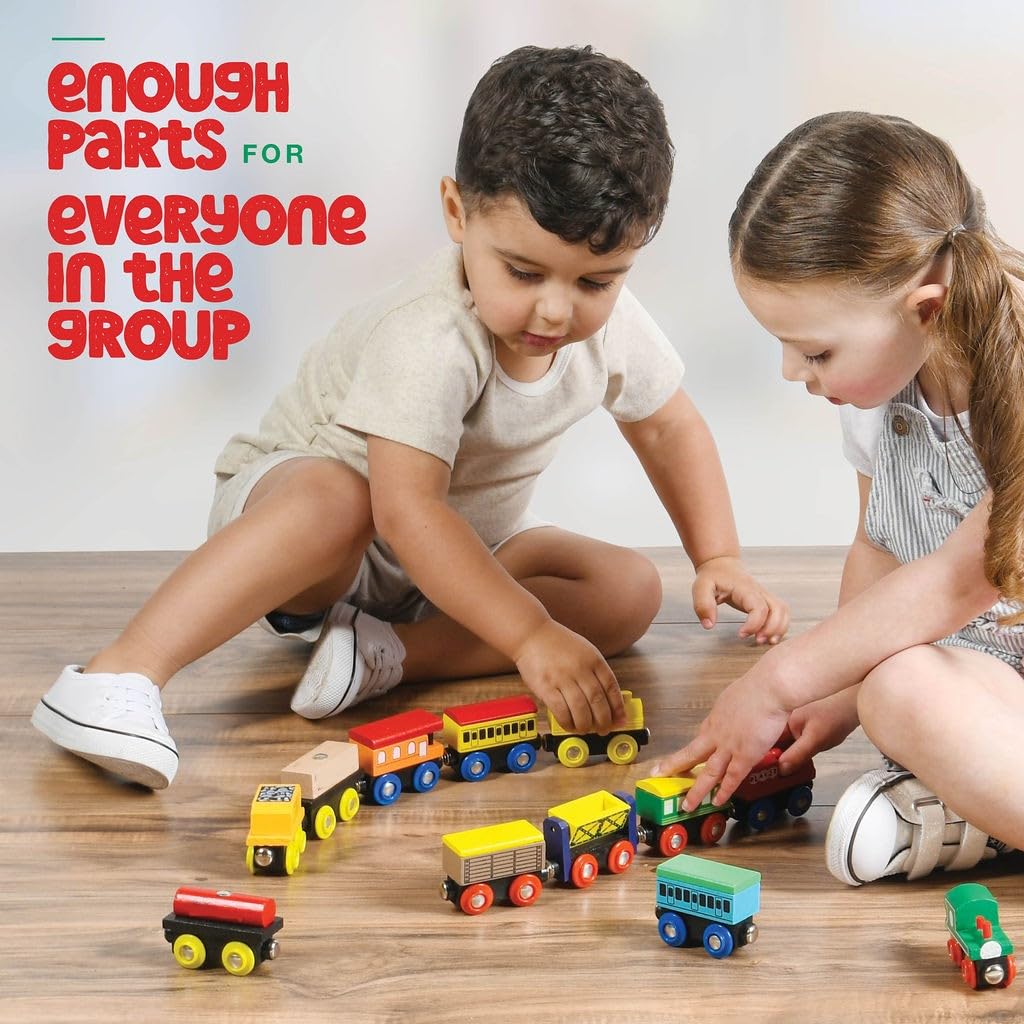 Play22 Wooden Train Set 12 PCS - Magnetic Train Toys with 3 Engines, Compatible with All Major Brands for Toddlers & Kids