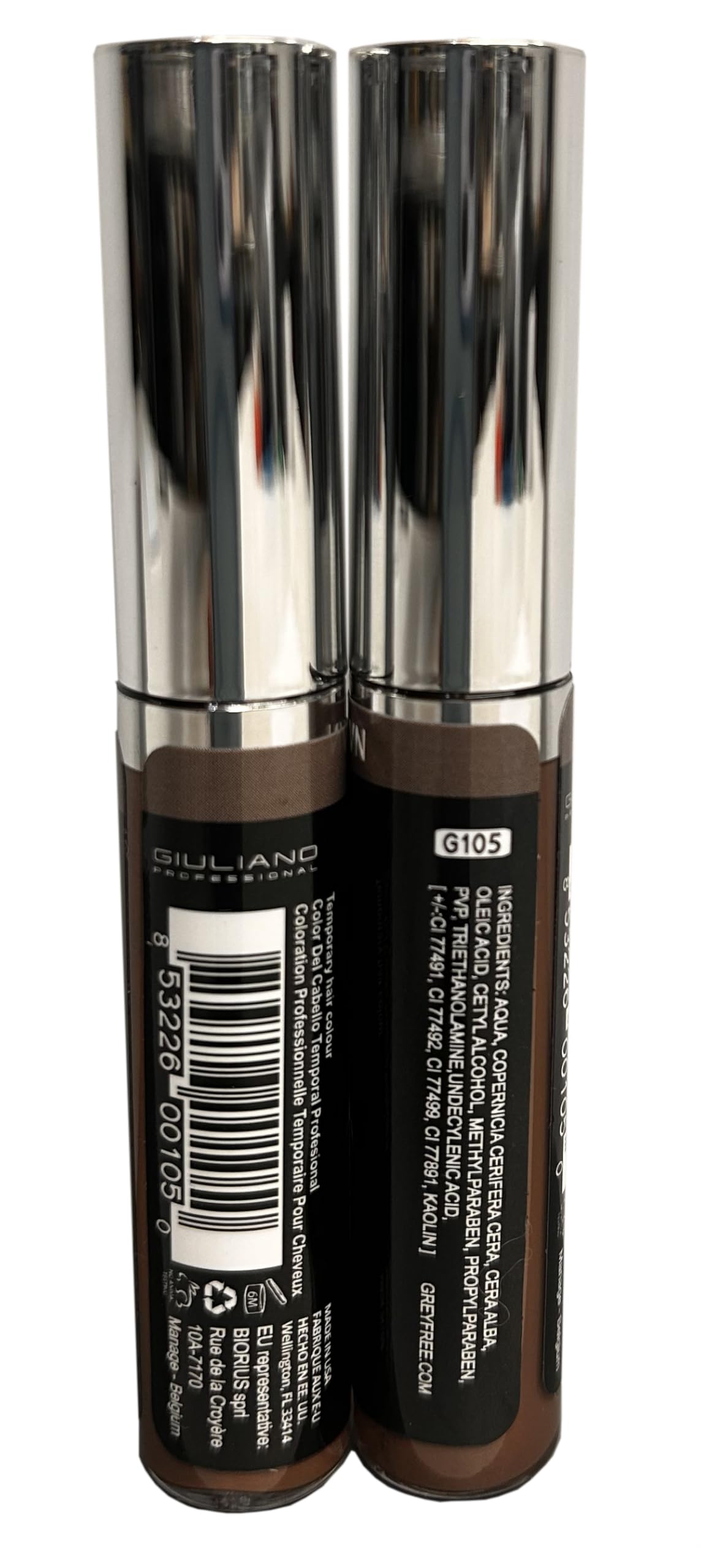Root touch up, temporary hair color to cover gray hairlines, eyebrows, Mustache & Beards Greyfree 2 PACK (LIGHT BROWN)