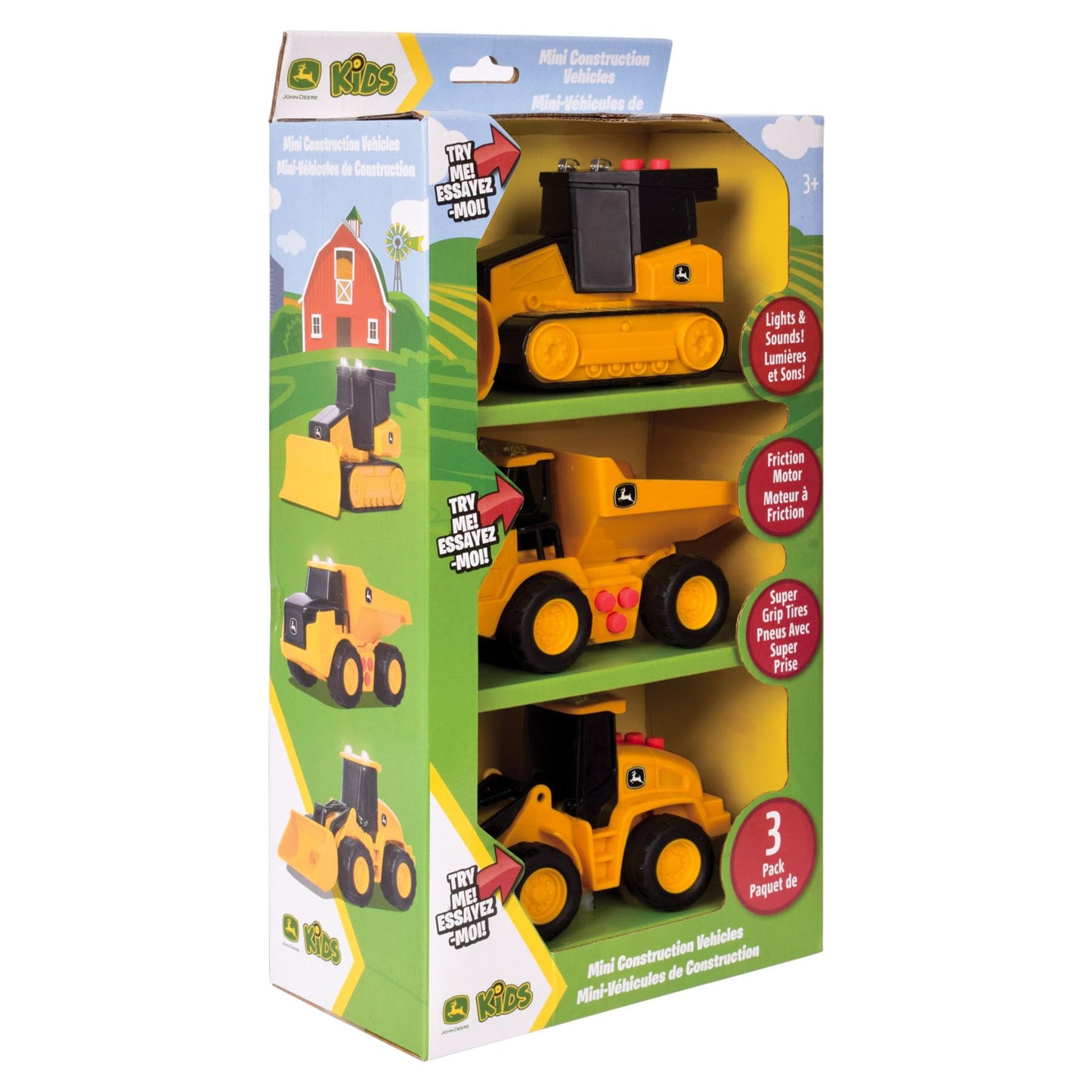 John Deere 3-Pack Set Realistic Lights and Sound 5" Farm Construction Vehicles
