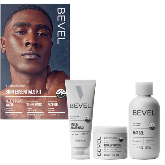 Bevel Men's Skincare Set – Face Wash, Glycolic Acid Pads & Lightweight Moisturizer for Blemishes, Bumps & Daily Care