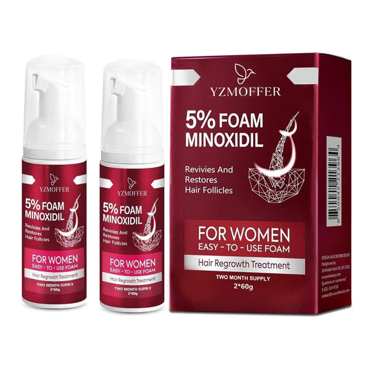 Yzmoffer 5% Minoxidil Foam for Women – Hair Regrowth Treatment to Reduce Thinning & Hair Loss, Nourish Scalp for Thicker, Fuller Hair, 2 x 60g
