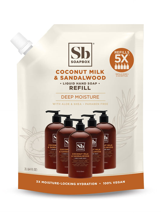 Soapbox Liquid Hand Soap Refill 64oz, Coconut Milk & Sandalwood, Vegan, Paraben-Free, Moisturizing Natural Hand Wash for Home
