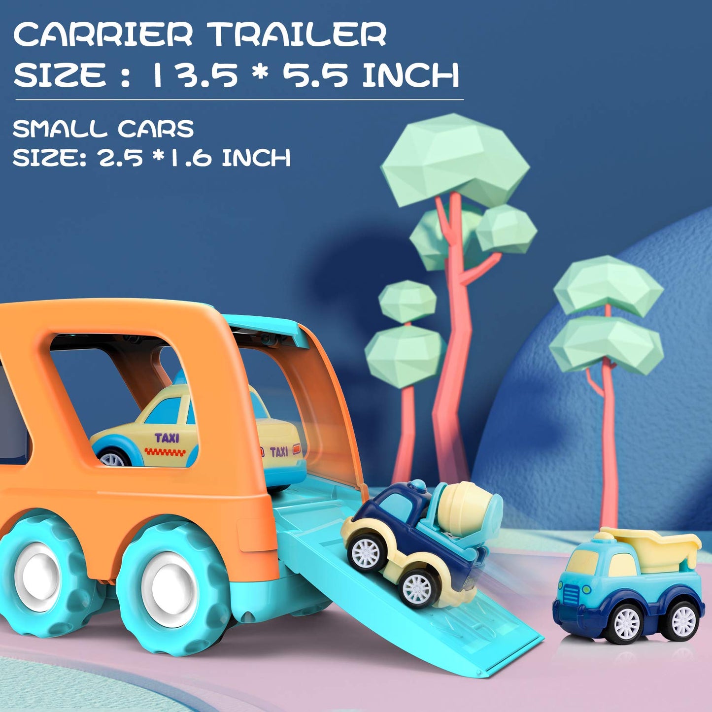 9-Pack Pull-Back Cars & Big Transport Truck Toy Set for Toddlers 2-5 Years, Sound & Light Carrier Truck with 8 Small Trucks, Kids Gift