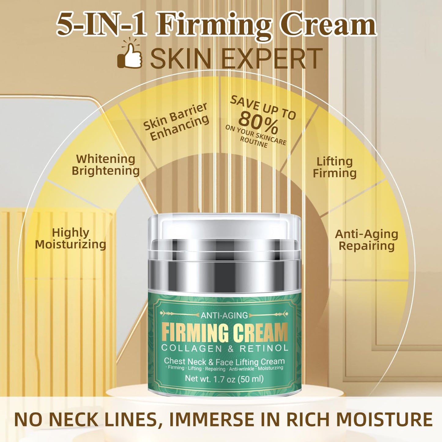 5-in-1 Anti-Aging Neck & Face Firming Cream with Retinol & Collagen – Tightens, Lifts & Moisturizes Skin for Men & Women, 1.7 oz
