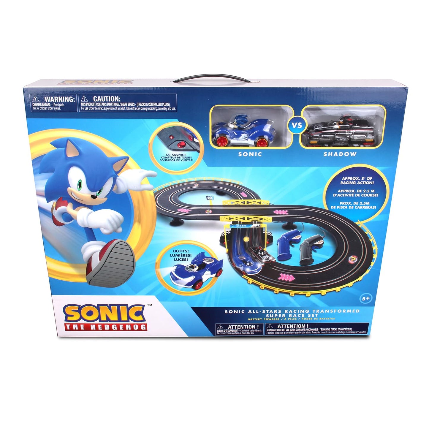 NKOK Sonic & Shadow RC Slot Car Set Race Set Vehicle, Counts How Many Laps the Car has Made, Great Item for Kids, Working lights, Ages 5 and up